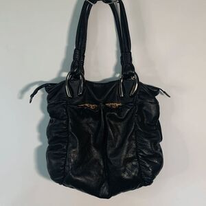Via Spiga Women's Ruched Cow Leather Shoulder Purse Bag Black Size Large